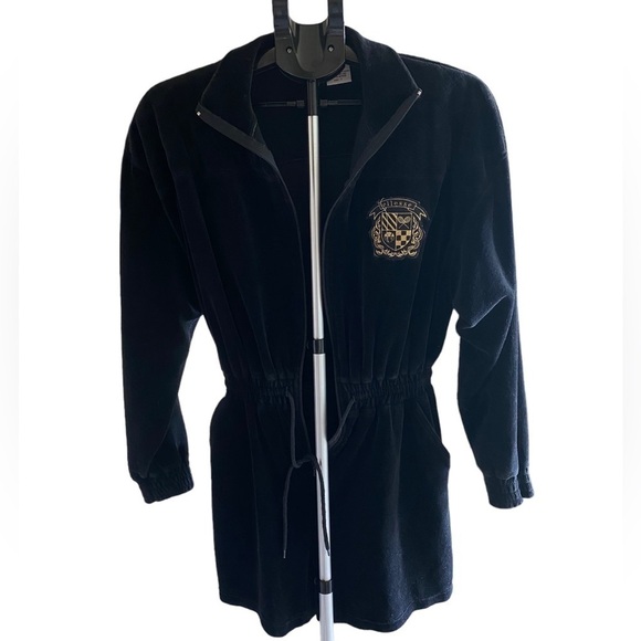 ELLESSE Vintage Romper Black Velour Long Sleeved Size Small Gothic - Picture 10 of 13